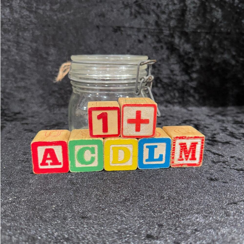 Vintage Wood Blocks in Glass Jar | Toys & Collectibles | Italian Glass
